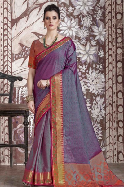 Supreme Purple Designer Silk Border Printed  Saree
