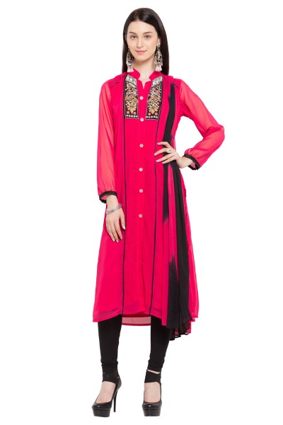 Pretty Pink Georgette Churidar Plus Size Readymade Salwar Suit with Faux Chiffon Dupatta