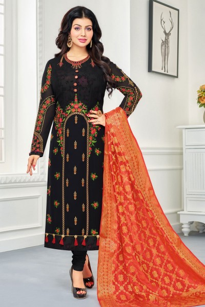 Ayesha Takia Beautiful Black Georgette Embroidered Work Designer Party Wear Salwar Suit