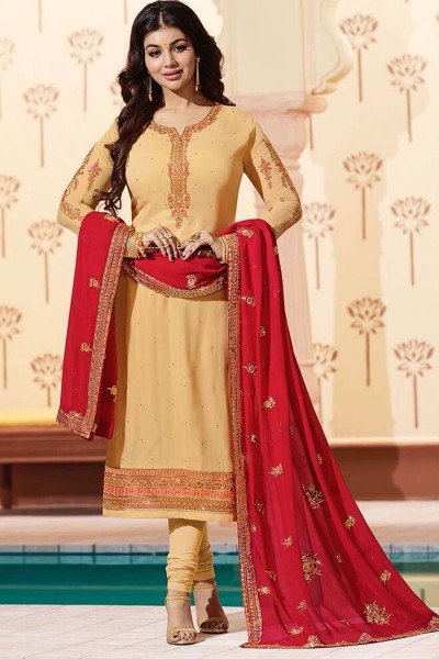 Ayesha Takiya Pretty Cream Georgette Embroidered Designer Salwar Suit With Georgette Dupatta