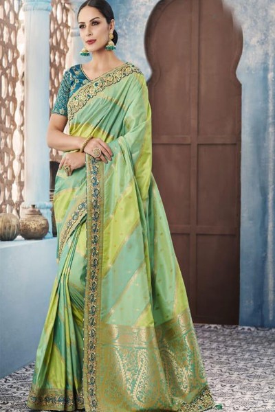 Classic Green Banarasi Silk Embroidered Designer Saree