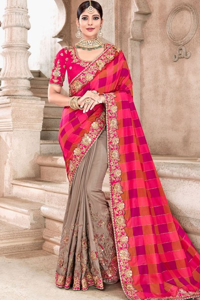 Admirable Magenta Silk Embroidered Wedding Saree With Banglori Silk Blouse