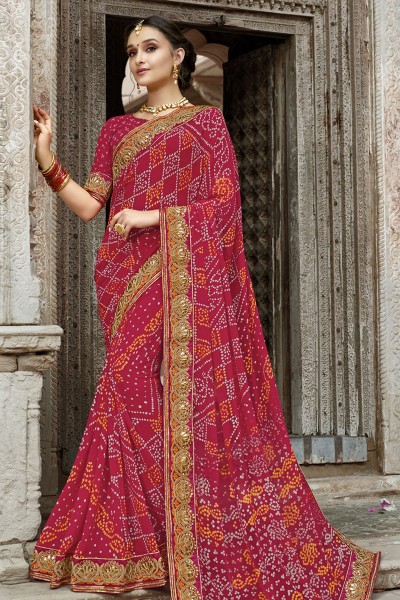 Lovely Maroon Georgette Embroidered Party Wear Saree