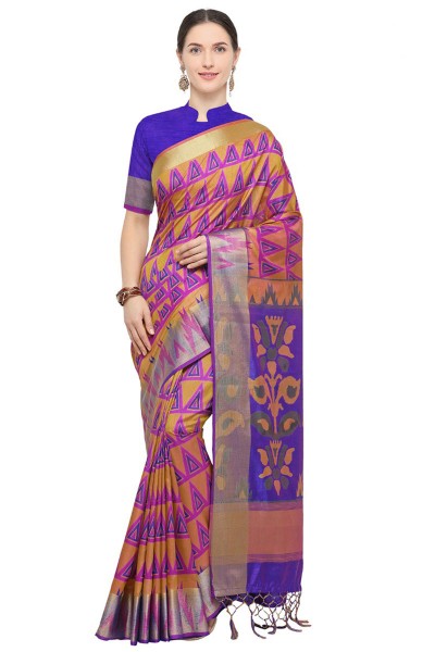 Ultimate Orange and Blue Jaquard Work Designer Silk Saree With Silk Blouse