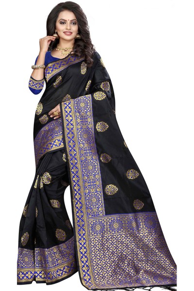 Pretty Black Silk Jaquard Work Designer Saree With Silk Blouse
