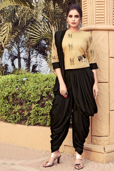 Gorgeous Cream and Black Silk Designer Patiala Dhoti Salwar Suit