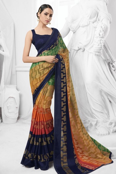 Graceful Multi Color Brasso Printed Saree With Banglori Silk Fabric