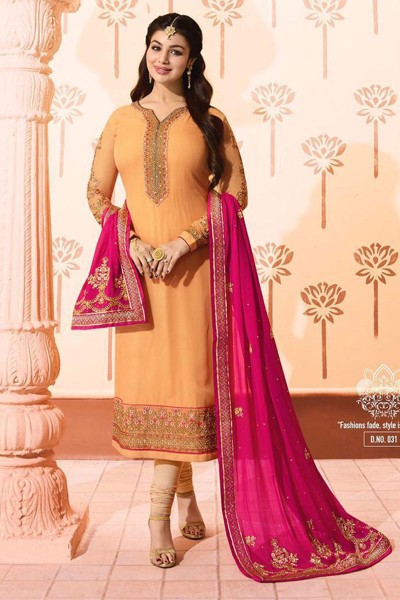 Ayesha Takia Excellent Orange Georgette Embroidered Designer Salwar Suit