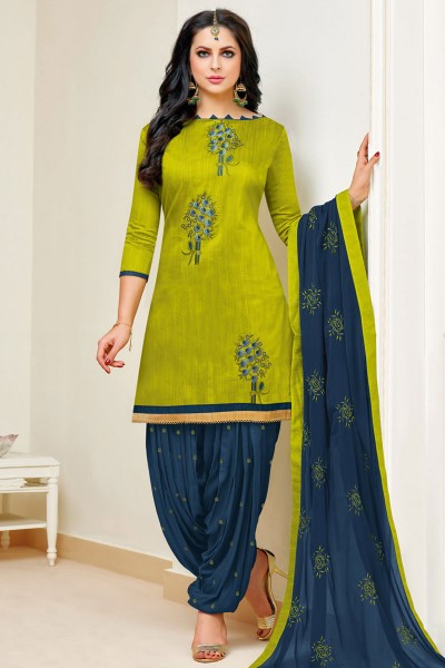 Classic Green Cotton Printed Patiala Salwar Suit With Nazmin Dupatta