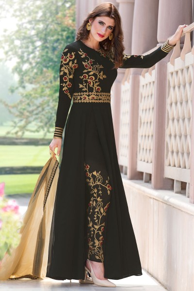 Excellent Black Party Wear Embroidery Worked Salwar Kameez