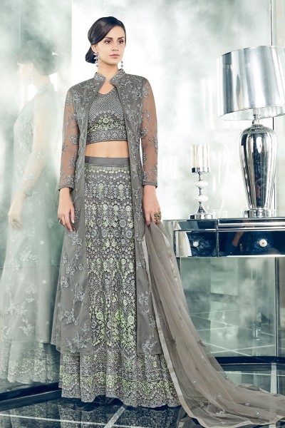 Admirable Grey Long Length Party Wear Salwars Suit