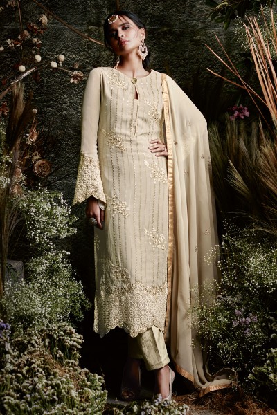 Excellent Beige Casual Wear Embroidery Worked Salwar Suit