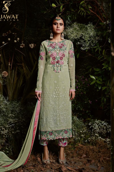 Admirable Green Long Length Party Wear Salwars Suit with Embroidery Worked