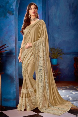 Charming Golden Lycra Net Bridesmaid Saree