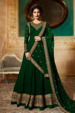 Classic Green Georgette Embroidered Work Anarkali Salwar Suit 