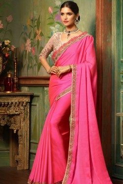 Ultimate Pink Silk Designer Border Work Saree