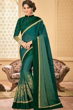 Admirable Green Designer Embroidered Silk Saree