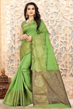 Gorgeous Green Silk Border Work Saree With Silk Blouse