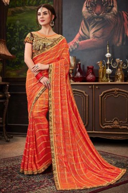 Ultimate Orange Silk Border Work Saree With Silk Blouse