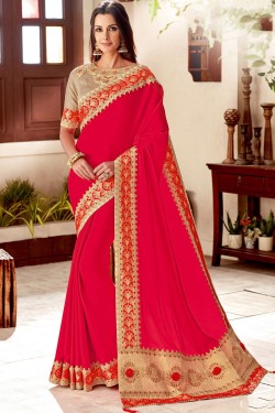 Ultimate Pink Silk Embroidered Saree
