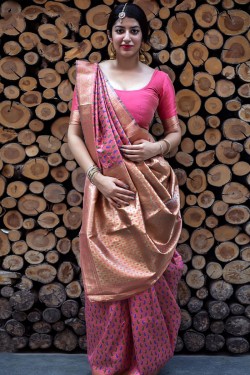 Beautiful Pink Designer Silk Embroidered Work Saree