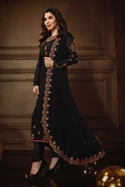 Classic Black Georgette Embroidered Work Designer Party Wear Salwar Suit