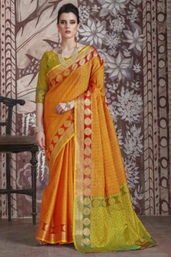 Gorgeous Orange Designer Silk Border Printed Saree
