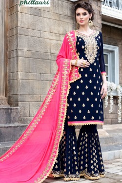 Gorgeous Blue Georgette Embroidered Work Sharara Plazo Salwar Suit