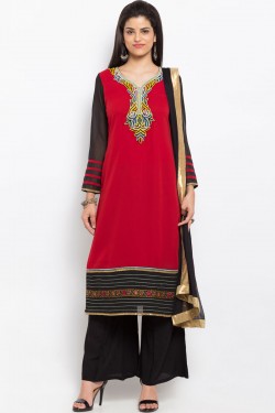 Classic Red Georgette Party Wear Plus Size Readymade Salwar Suit