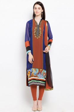Excellent Blue Georgette Plus Size Embroidered Work Readymade Salwar Suit