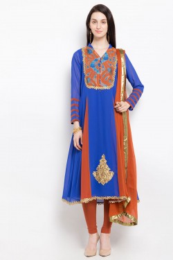Excellent Blue Casual Wear Embroidered Work Plus Size Readymade Salwar Suit