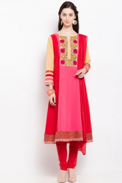 Desirable Pink Georgette Embroidered Work Plus Size Readymade Salwar Suit