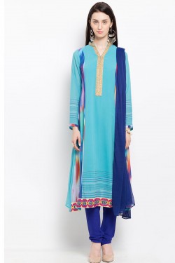 Classic Blue Georgette Casual Plus Size Readymade Salwar Suit