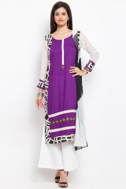 Pretty Purple Cotton Plus Size Embroidered Work Readymade Salwar Suit