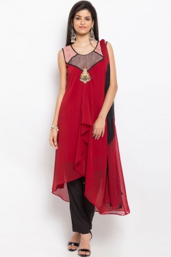 Desirable Red Party Wear Embroidered Work Plus Size Readymade Salwar Suit