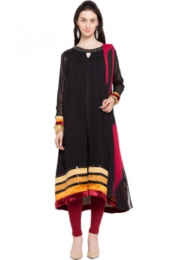 Excellent Black Georgette Churidar Plus Size Readymade Salwar Suit with Faux Chiffon Dupatta