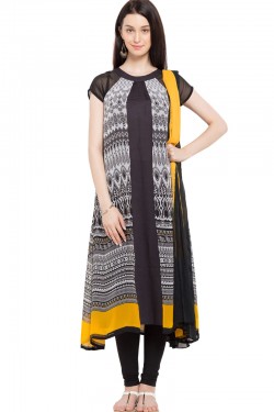Lovely Black Georgette Churidar Plus Size Readymade Salwar Suit With Faux Chiffon Dupatta