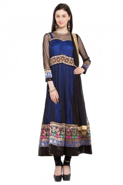 Lovely Blue and Black Faux Georgette Plus Size Readymade Salwar Suit with Chiffon Dupatta