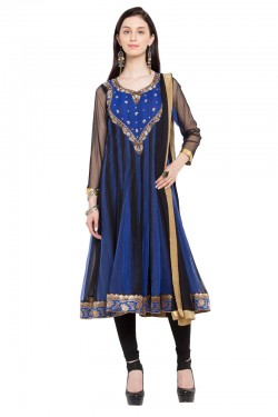 Beautiful Blue and Black Faux Georgette Plus Size Readymade Salwar Suit