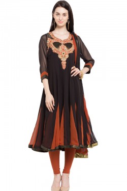 Optimum Black Faux Georgette Plus Size Readymade Salwar Suit With Chiffon Dupatta
