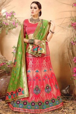 Ultimate Pink Embroidred Work Banarasi Silk and Jacquard Desginer Lehenga Choli