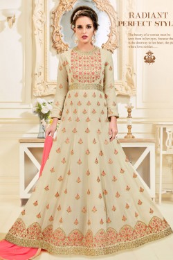 Gorgeous Cream Georgette Embroidered Work Anarkali Designer Salwar Suit