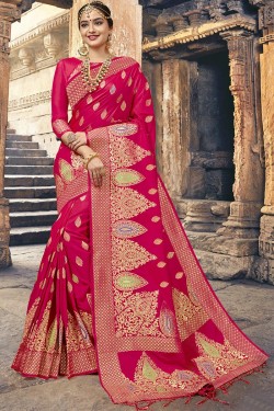 Charming Red Silk Jaquard Work Designer Saree