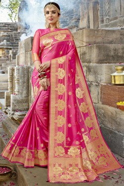Desirable Pink Silk Jaquard Work Designer Saree