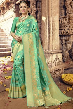 Pretty Green Silk Designer Jaquard Work Saree