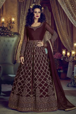 Pretty Maroon Net Embroidered Work and Stone Work Anarkali Salwar Suit