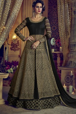 Beautiful Black Net Embroidered Work and Stone Work Anarkali Designer Salwar Suit