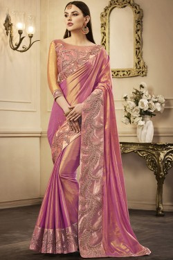 Gorgeous Pink Silk Designer Embroidered Party Wear Saree