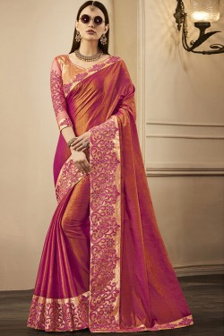 Desirable Pink Silk Designer Embroidered Party Wear Saree