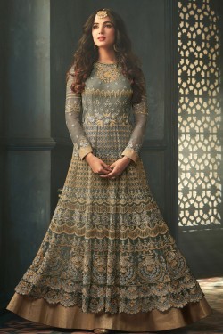 Sonal Chauhan Charming Green Net Embroidered and Stone Work Anarkali Designer Salwar Suit
